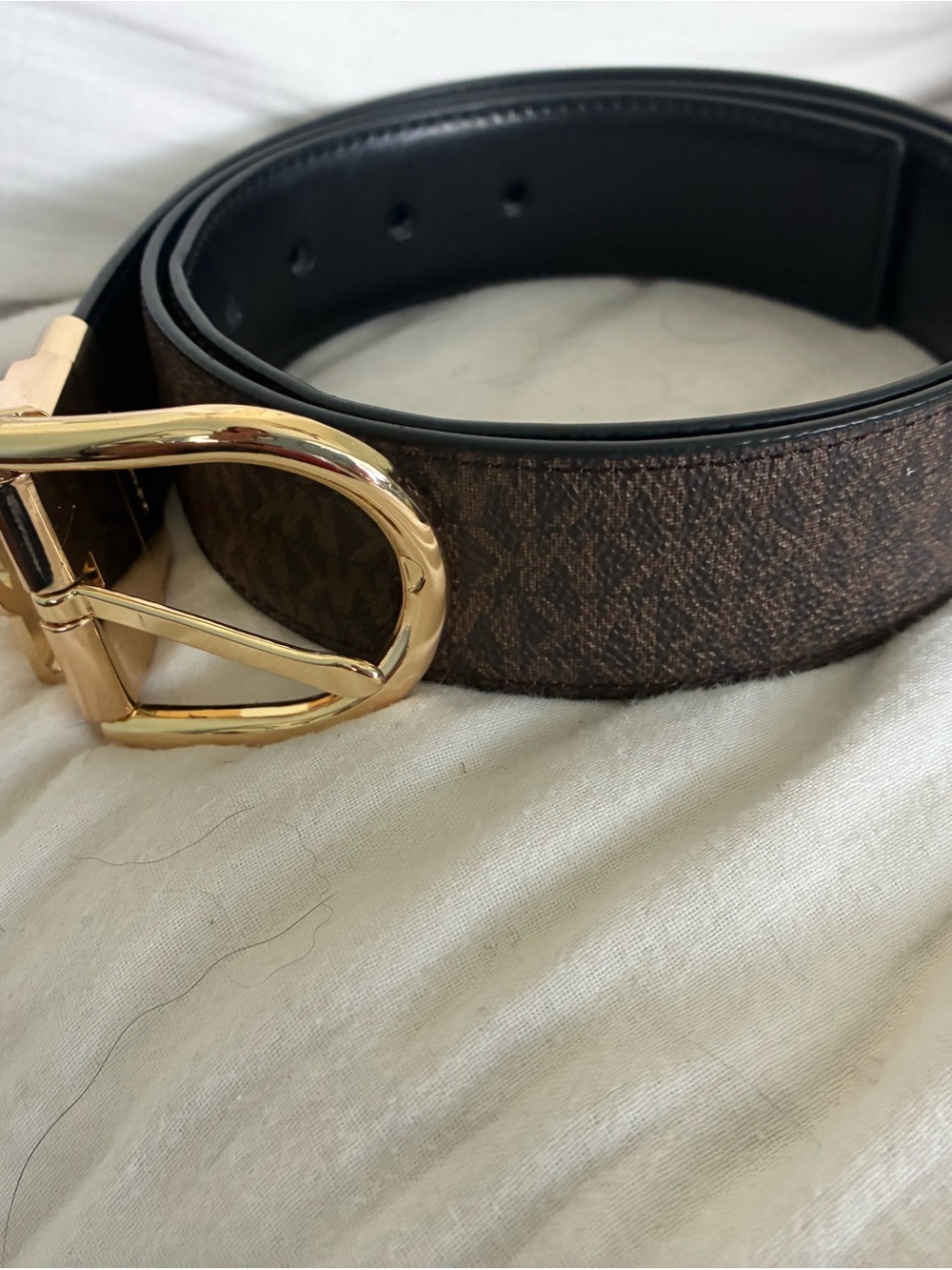 Classic Reversible Brown Patterned and Black Women's Belt with Gold Buckle